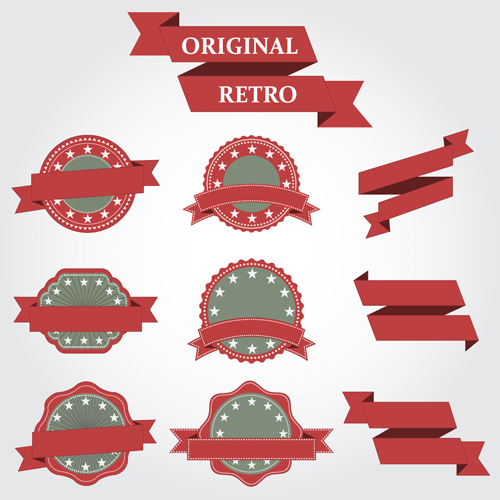 Original ribbon with retro labels vector 01 ribbon Retro font original labels   