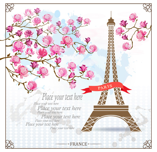 Pink flower with paris background vector 02 pink paris flower background   