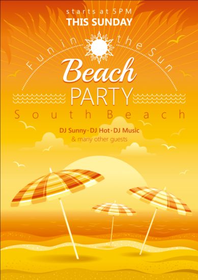 Beach party poster with umbrella vector umbrella poster party beach   