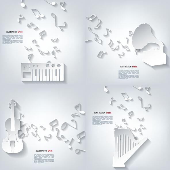 Paper musical instruments with vector background 02 paper musical instruments background   