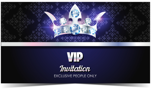 Diamond crown with dark blue VIP invitation card vector 07 vip invitation diamond dark crown card blue   