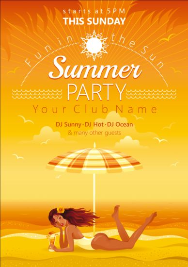 Beach party poster with beautiful girl vector 06 poster girl beautiful beach party beach   