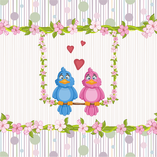 Cute birds with love card vector 05 love cute card birds   