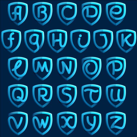 Blue shield alphabet vector shield blue alphabet   