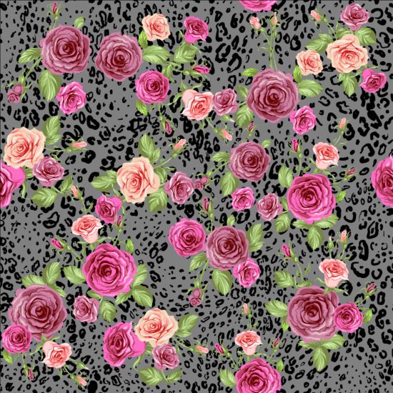 Animal skin and roses seamless pattern vector 04 skin seamless roses pattern Animal   