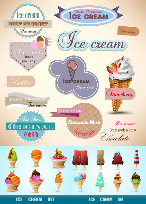 Different Ice cream Icon Vector Graphic refreshing dessert ice cream EPS vector material to download   