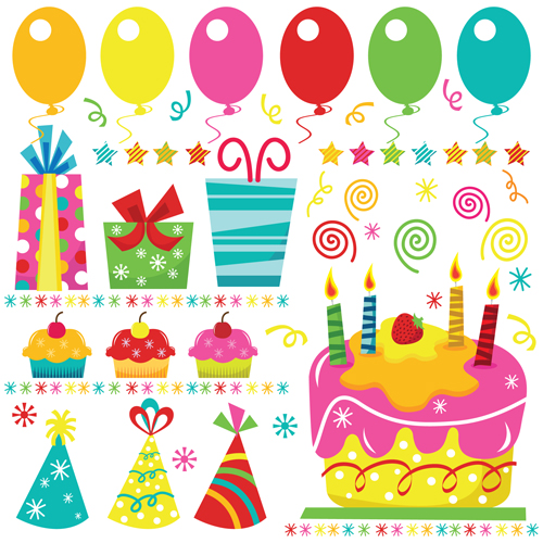 Cute birthday elements illustration vectors 02 illustration elements cute birthday   