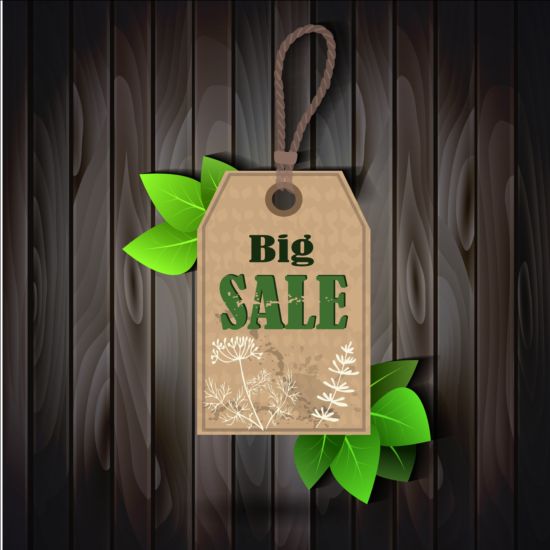 Big sale tag with green leaves vector 01 tag sale leaves green big   