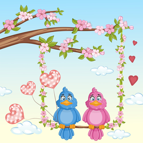 Cute birds with love card vector 01 love cute card birds   