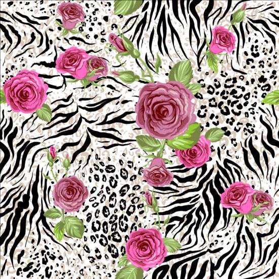 Animal skin and roses seamless pattern vector 01 skin seamless roses pattern Animal   