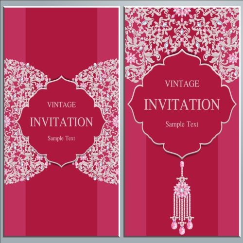 Vintage invitation cards with jewelry decor vector 08 vintage jewelry invitation decor cards   