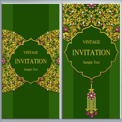 Vintage invitation cards with jewelry decor vector 07 vintage jewelry invitation decor cards   